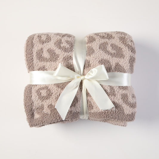Beige and Khaki Luxurious Leopard Print Knit Throw Blanket - Ultra-Soft Jacquard Plush for Sofa, Bed & Cozy Comfort (130x150cm) - STripleB