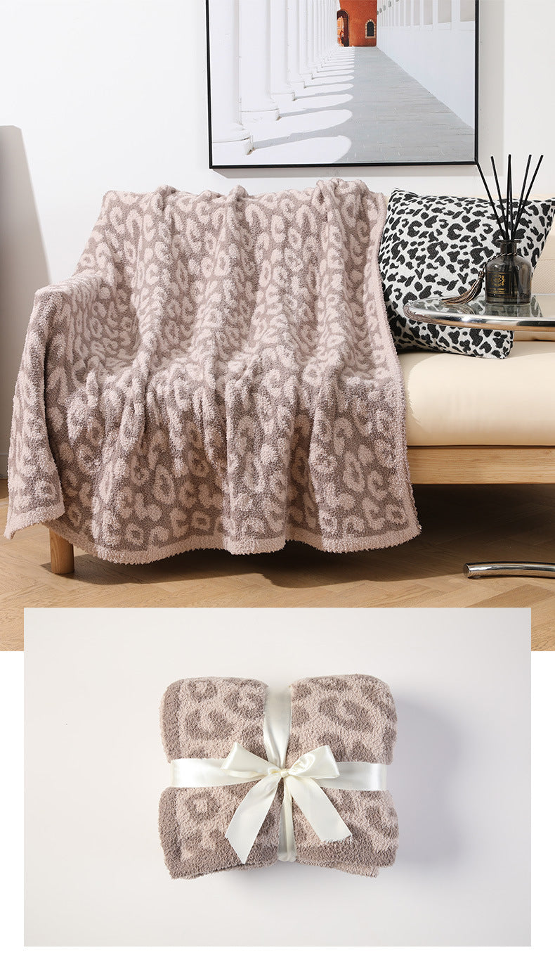 Beige and Khaki Luxurious Leopard Print Knit Throw Blanket - Ultra-Soft Jacquard Plush for Sofa, Bed & Cozy Comfort (130x150cm) - STripleB