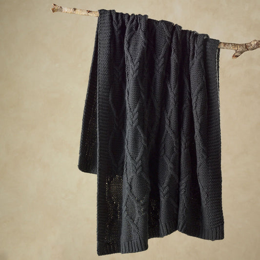 Bianca Johnson Knitted Throw Rug 130 x 160 cm - Charcoal - STripleB