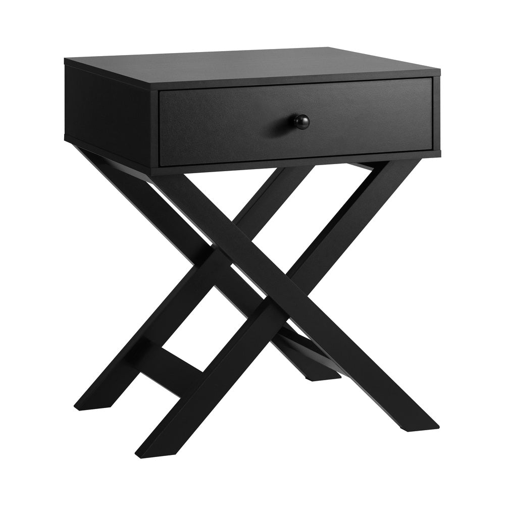 Bedside Table with Wooden Frame Cross Base Black - STripleB