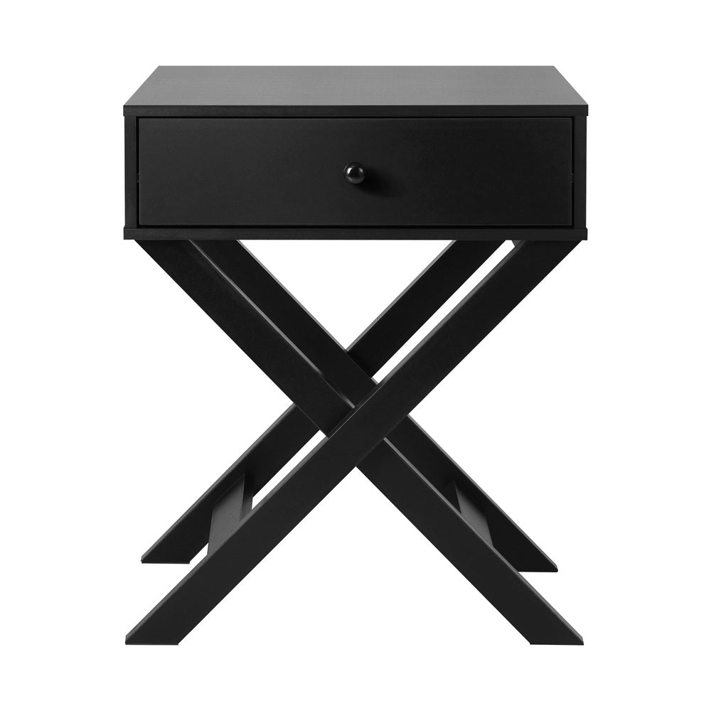 Bedside Table with Wooden Frame Cross Base Black - STripleB
