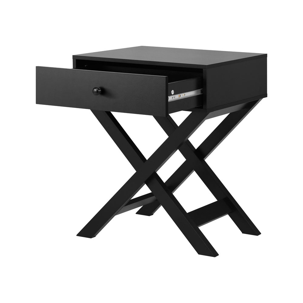 Bedside Table with Wooden Frame Cross Base Black - STripleB