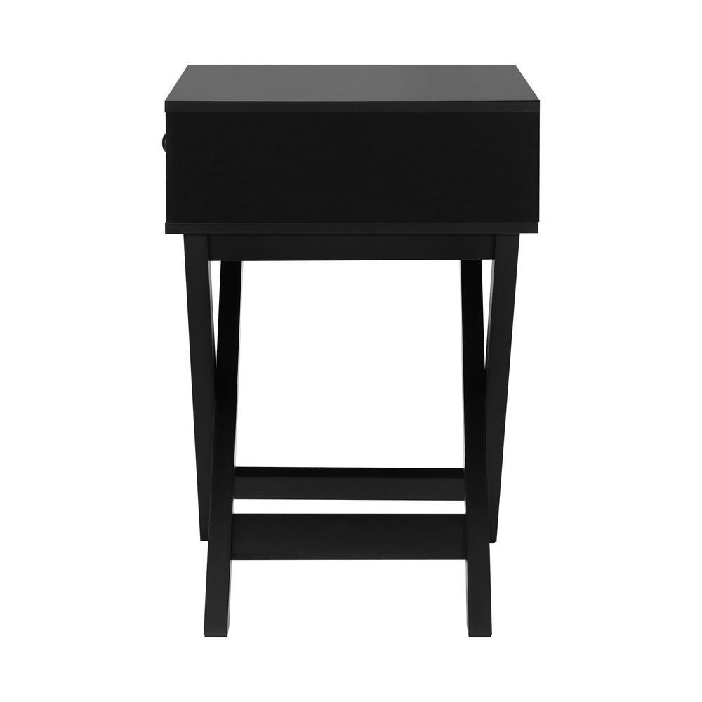 Bedside Table with Wooden Frame Cross Base Black - STripleB