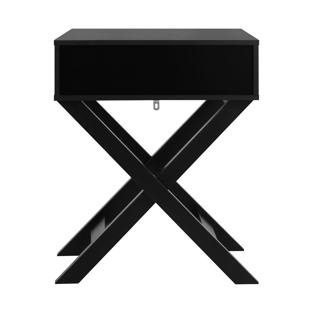 Bedside Table with Wooden Frame Cross Base Black - STripleB