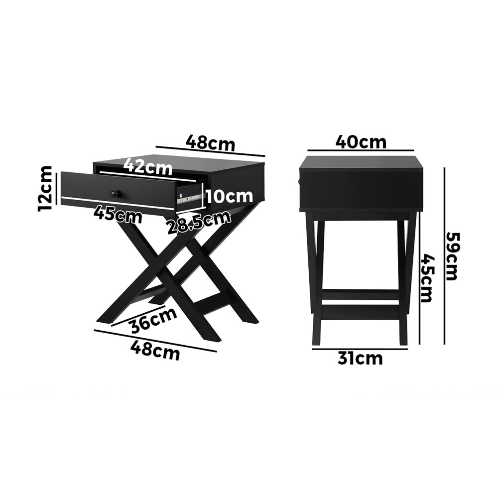 Bedside Table with Wooden Frame Cross Base Black - STripleB