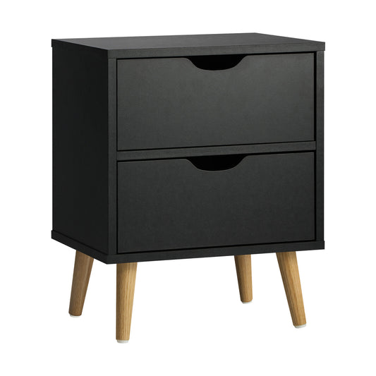 Black Bedside Tables with Air Gap Handle and 2 Drawers - STripleB