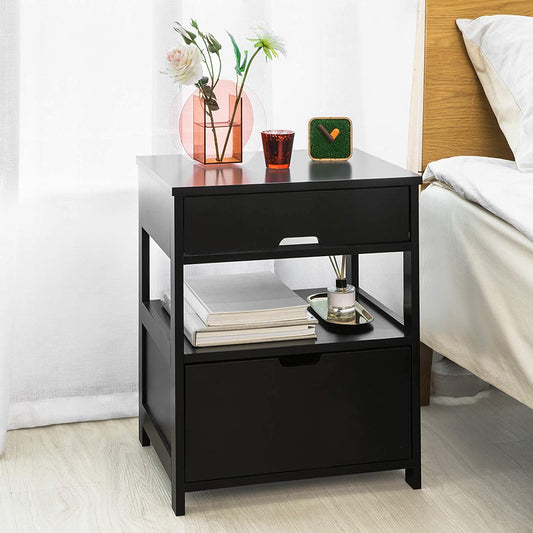 Black Bedside Table with 2 Drawers - STripleB