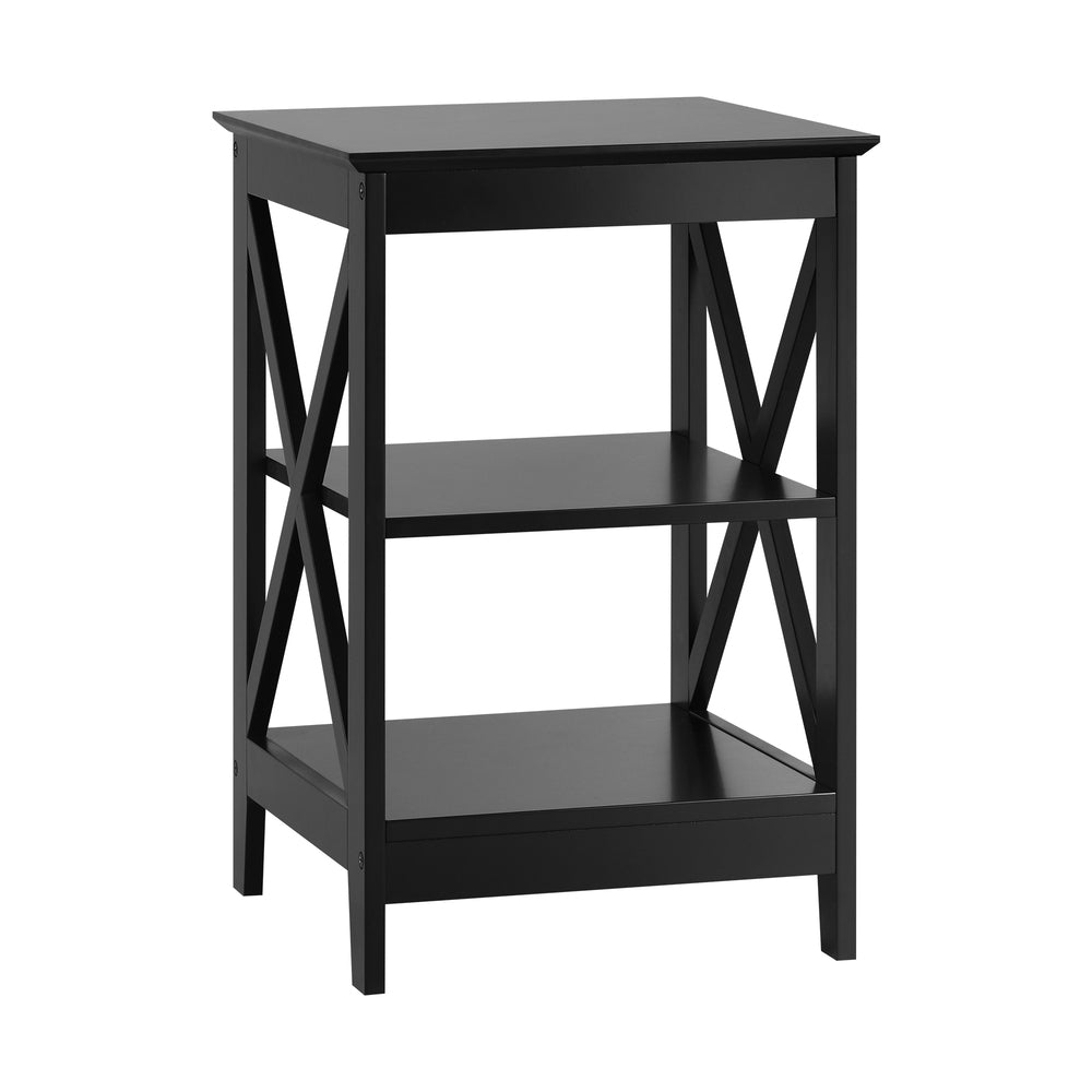 Black Side Table with 3 Tier Shelf and X Structured Sides - STripleB