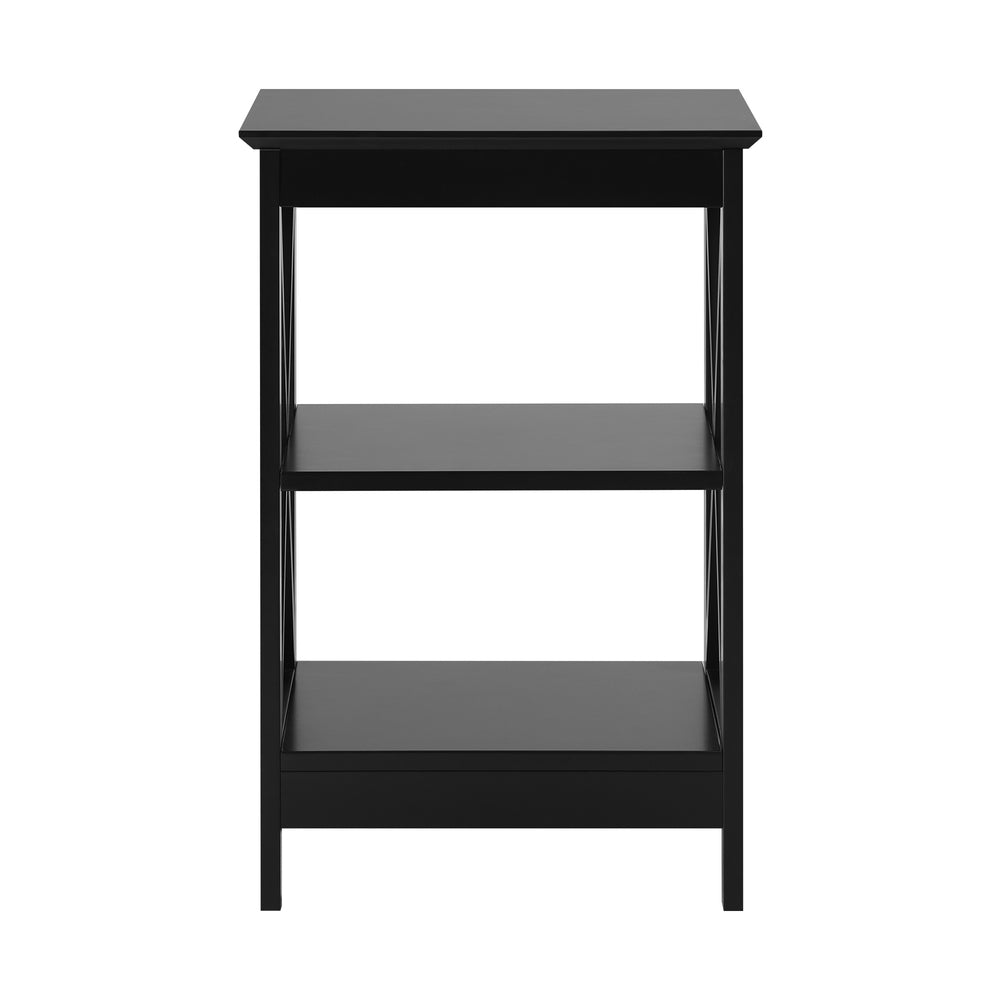 Black Side Table with 3 Tier Shelf and X Structured Sides - STripleB