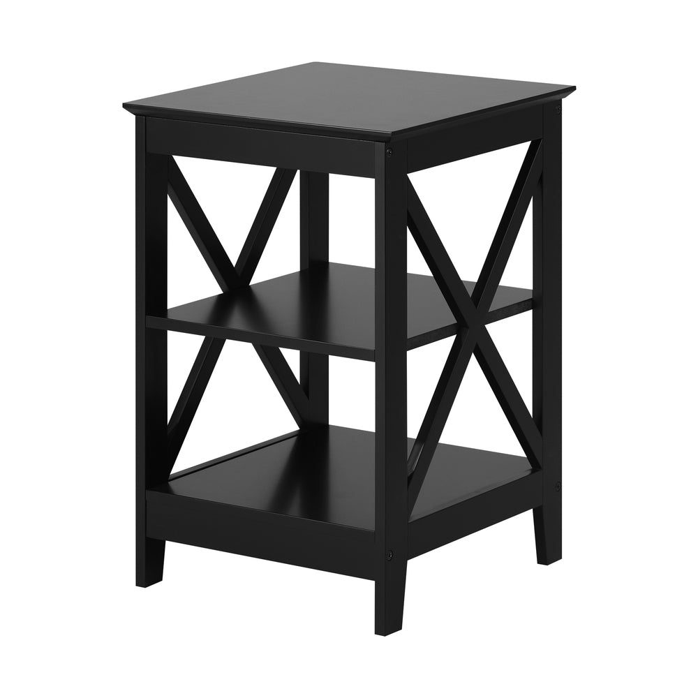 Black Side Table with 3 Tier Shelf and X Structured Sides - STripleB