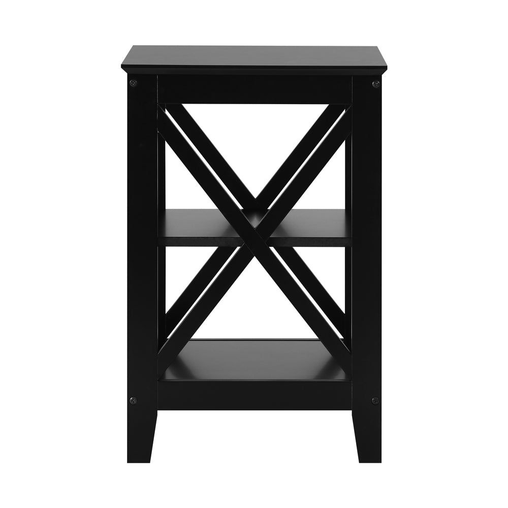 Black Side Table with 3 Tier Shelf and X Structured Sides - STripleB