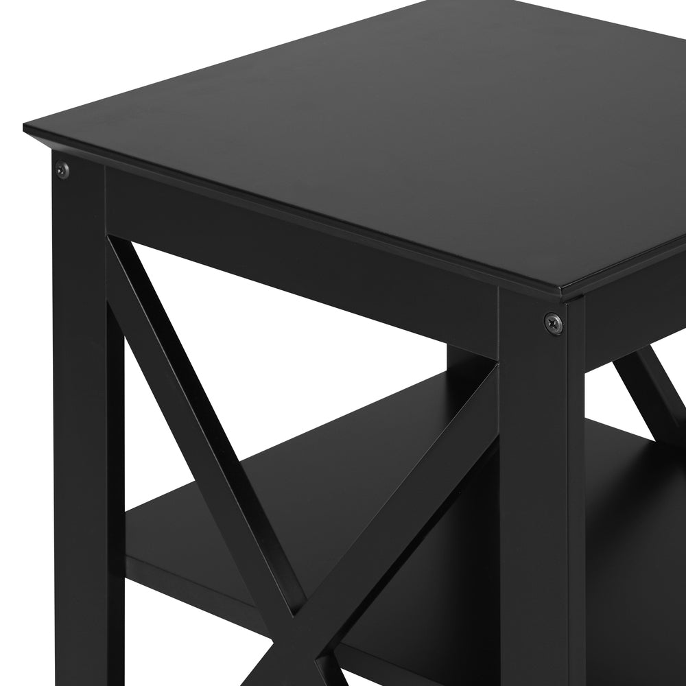 Black Side Table with 3 Tier Shelf and X Structured Sides - STripleB