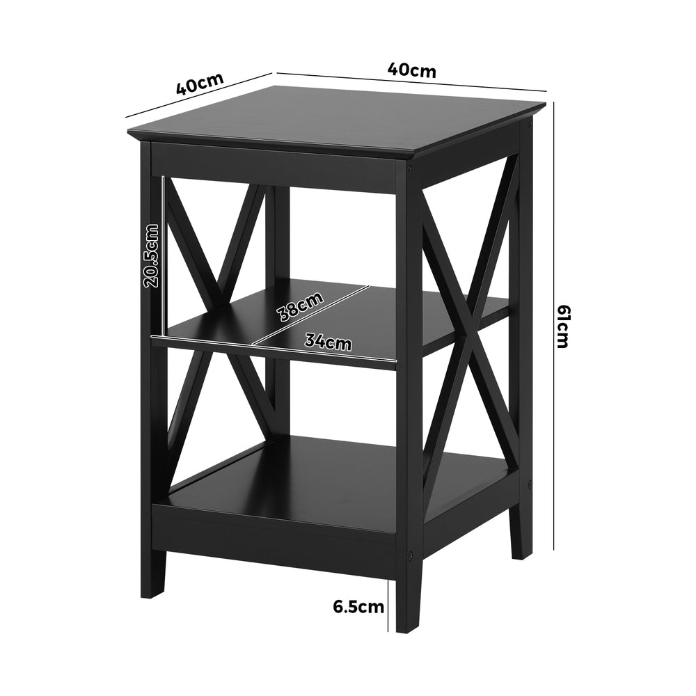 Black Side Table with 3 Tier Shelf and X Structured Sides - STripleB