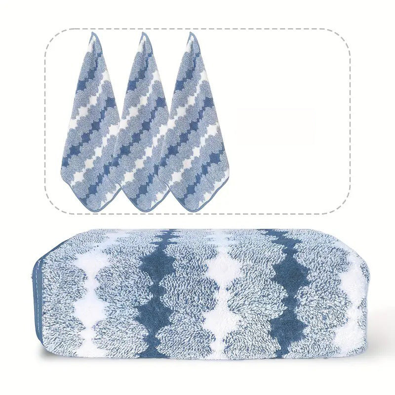 Blue Premium Coral Fleece Towel Set – 1 Bath Towel (88x170cm) + 3 Hand Towels (35x35cm) – Soft, Absorbent, and Quick-Drying - STripleB 