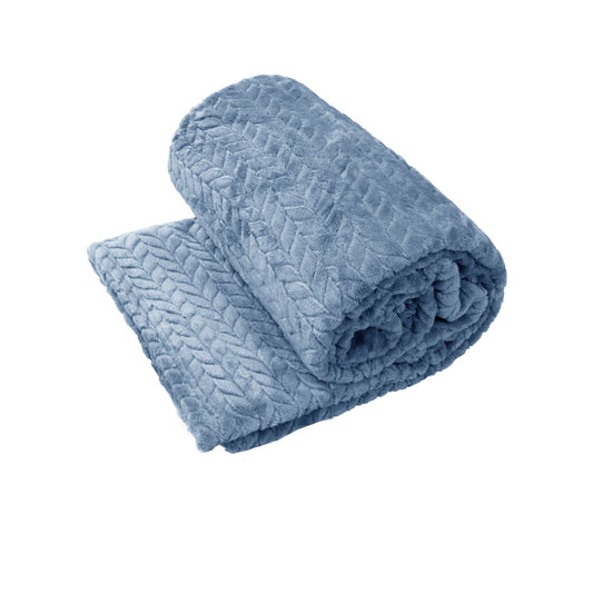 Blue Herringbone Coral Fleece Blanket Throw Rug - 150x200 cm - STripleB
