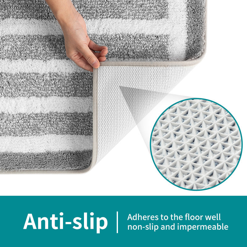 Blue Stripes Absorbent Striped Bathroom Rug - Non-Slip Bath Mat for Bathroom, Toilet & Shower Room Entrance 50x80cm - STripleB 