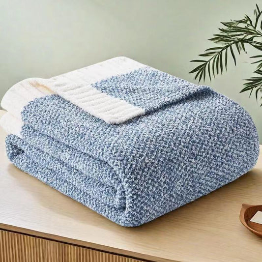 Blue and White Plush Chenille-Knit Throw Blanket - Soft Cozy Polyester for Bed & Sofa | Textured Two-Tone Design (127x153cm) - STripleB 