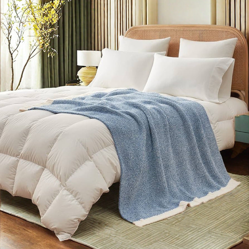 Blue and White Plush Chenille-Knit Throw Blanket - Soft Cozy Polyester for Bed & Sofa | Textured Two-Tone Design (127x153cm) - STripleB 