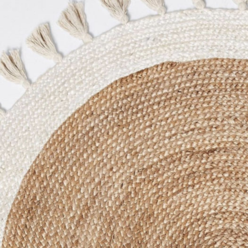 Bohemian Cream & Natural Braided Rug with Tassel - 120 x 120 cm - STripleB