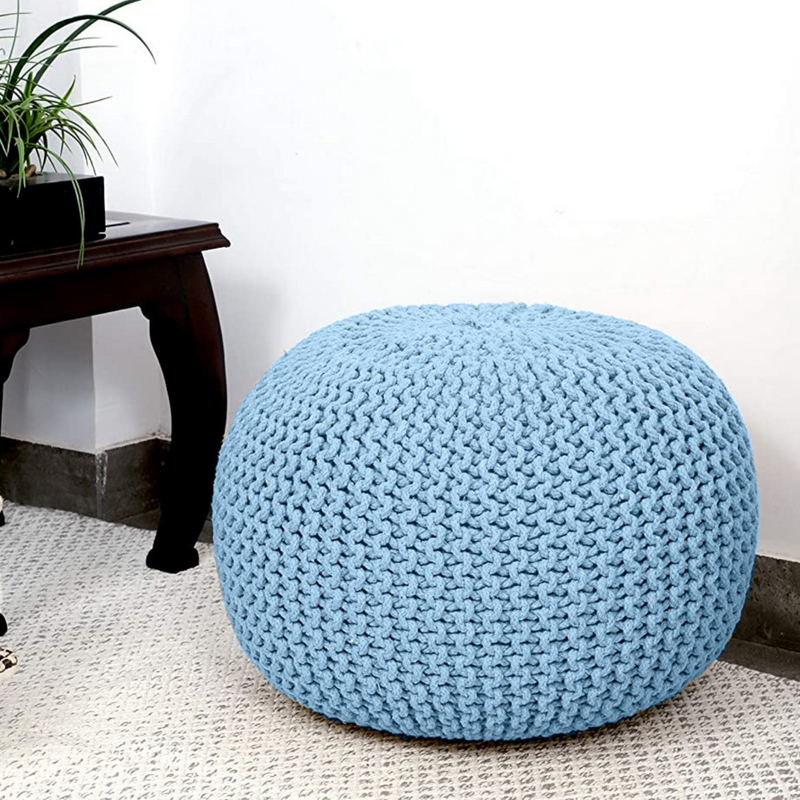 Braided Ottoman Pouffe Footstool Hand Knitted - (Blue) - STripleB