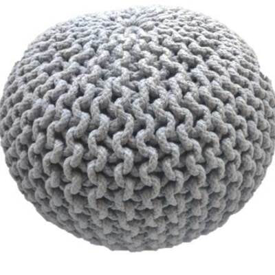 Braided Ottoman Pouffe Footstool Hand Knitted - (Light Grey) - StripleB