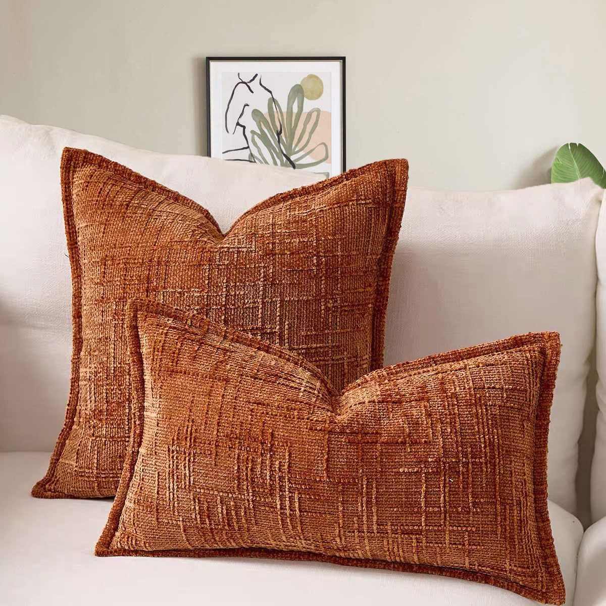 Brick Red - Chenille Crosshatch Textured Pillow Covers Set of 2 - STripleB