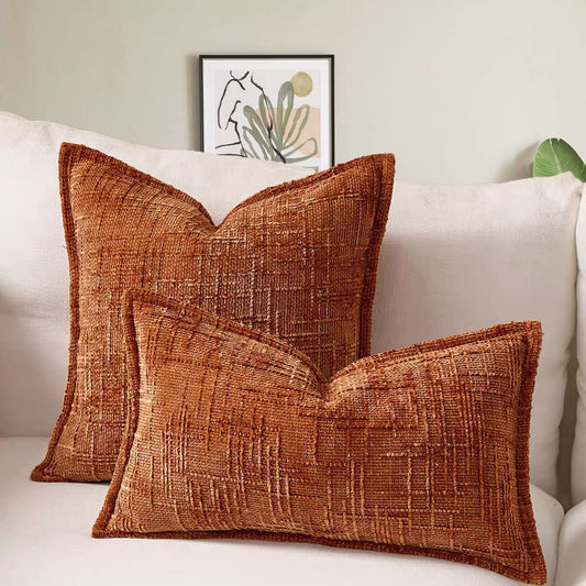 Brick Red - Chenille Crosshatch Textured Pillow Covers Set of 2 - STripleB