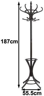 Brown Coat Rack with Stand Wooden Hat and 12 Hooks Hanger Walnut tree - STripleB 