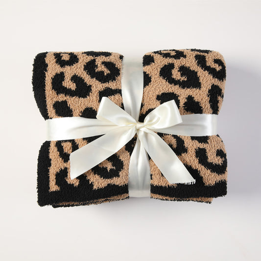 Brown and Black Luxurious Leopard Print Knit Throw Blanket - Ultra-Soft Jacquard Plush for Sofa, Bed & Cozy Comfort (130x150cm) - STripleB