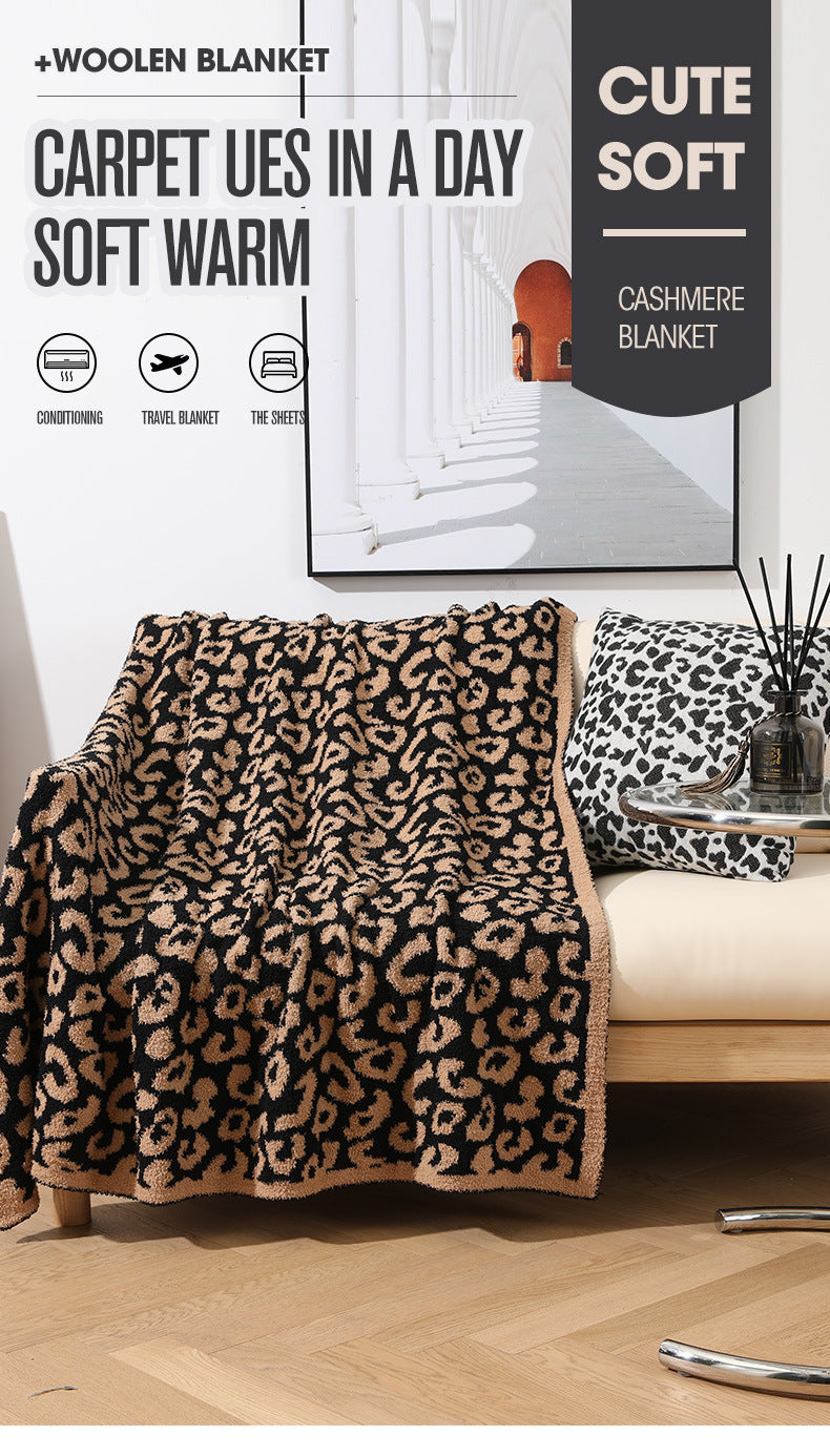 Brown and Black Luxurious Leopard Print Knit Throw Blanket - Ultra-Soft Jacquard Plush for Sofa, Bed & Cozy Comfort (130x150cm) - STripleB