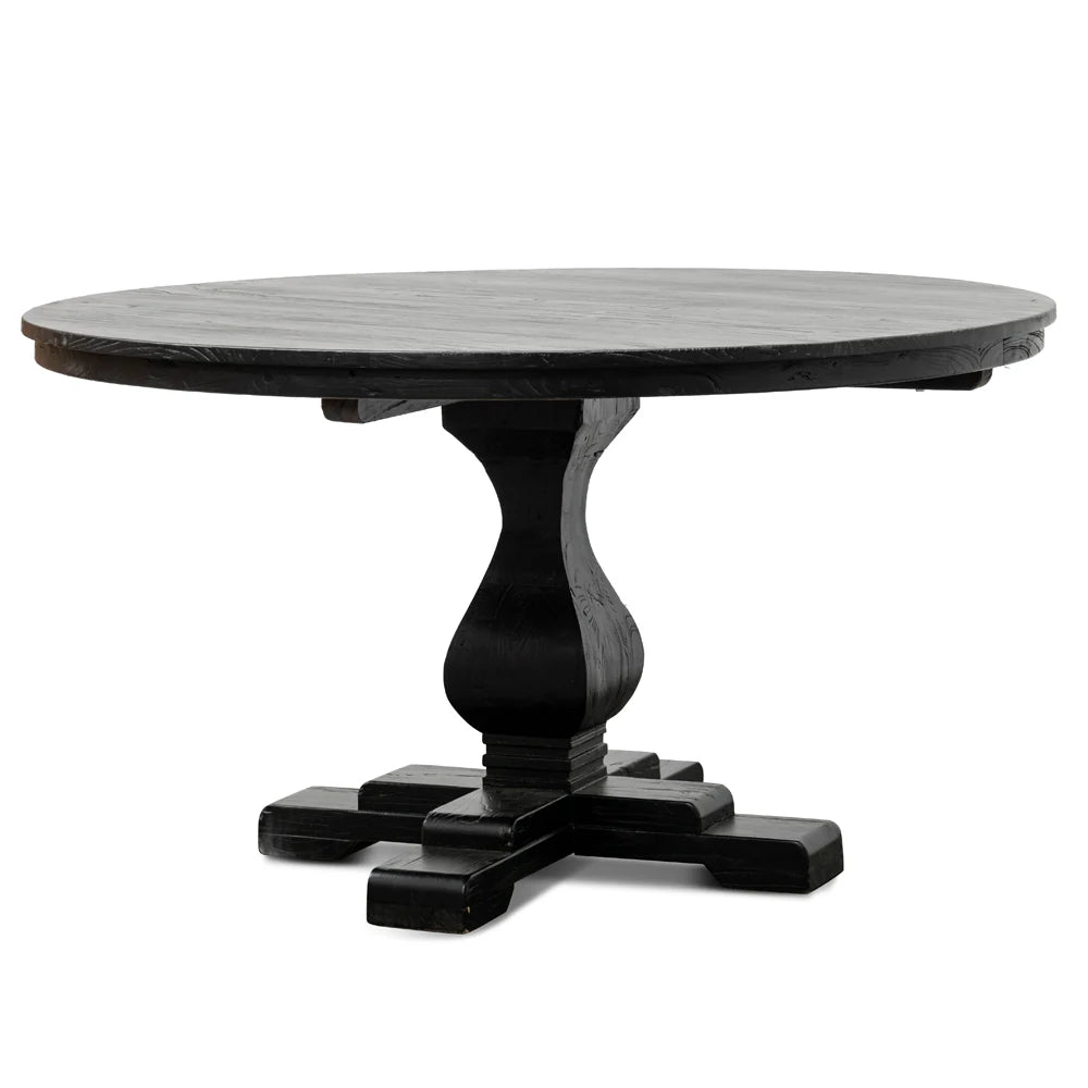 CDT2480 Reclaimed 140cm Round Dining Table - Rustic Black - STripleB