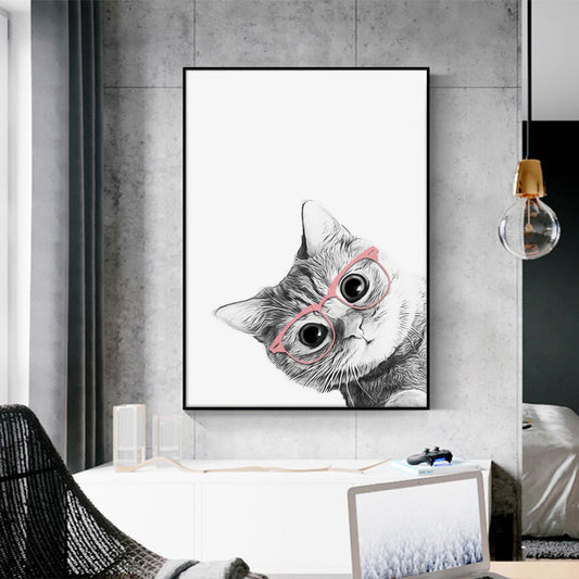 Cat With Glasses Black Frame Canvas - 80cmx120cm - STripleB