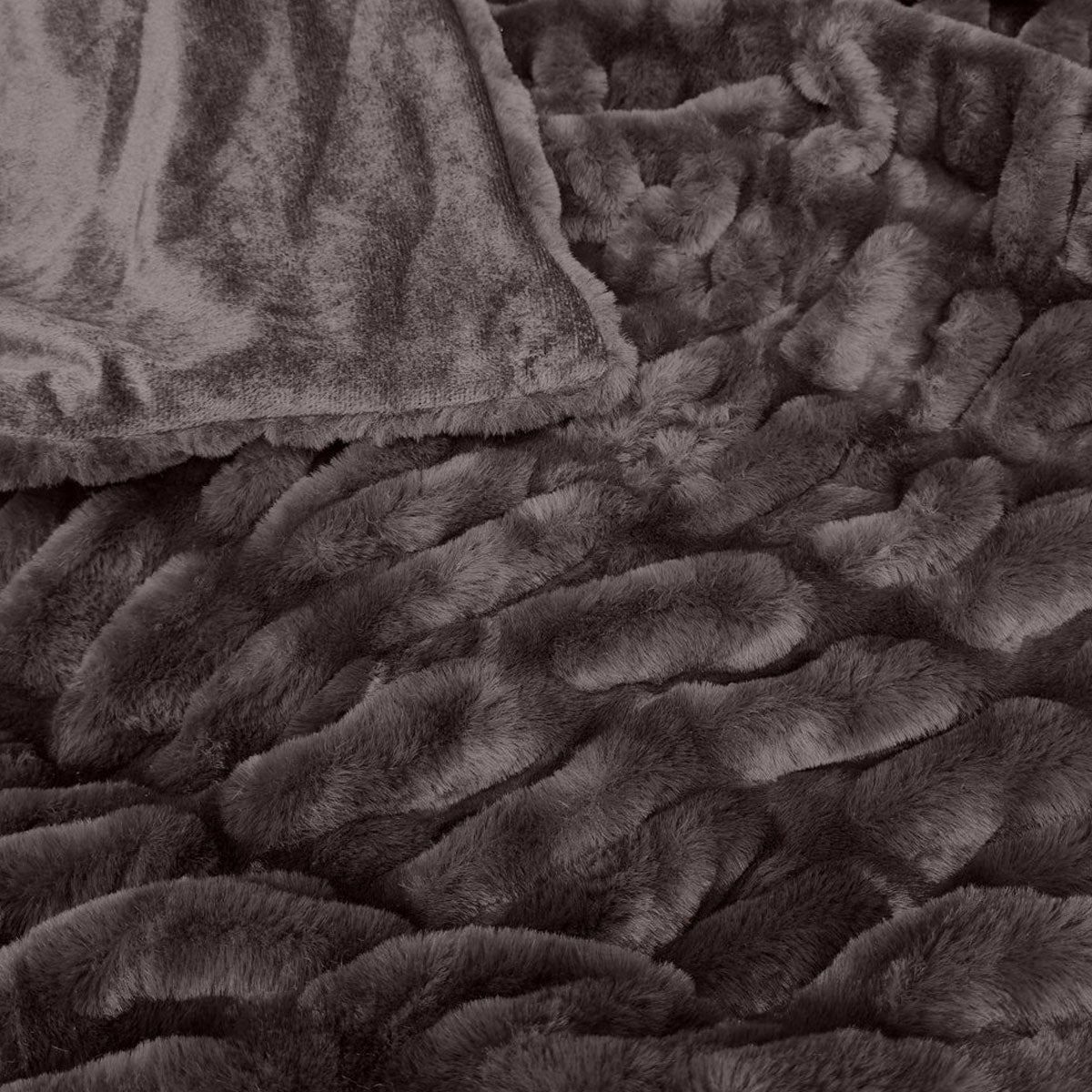 Chocolate - Faux Fur Throw Rug - 130 x 160cm - STripleB