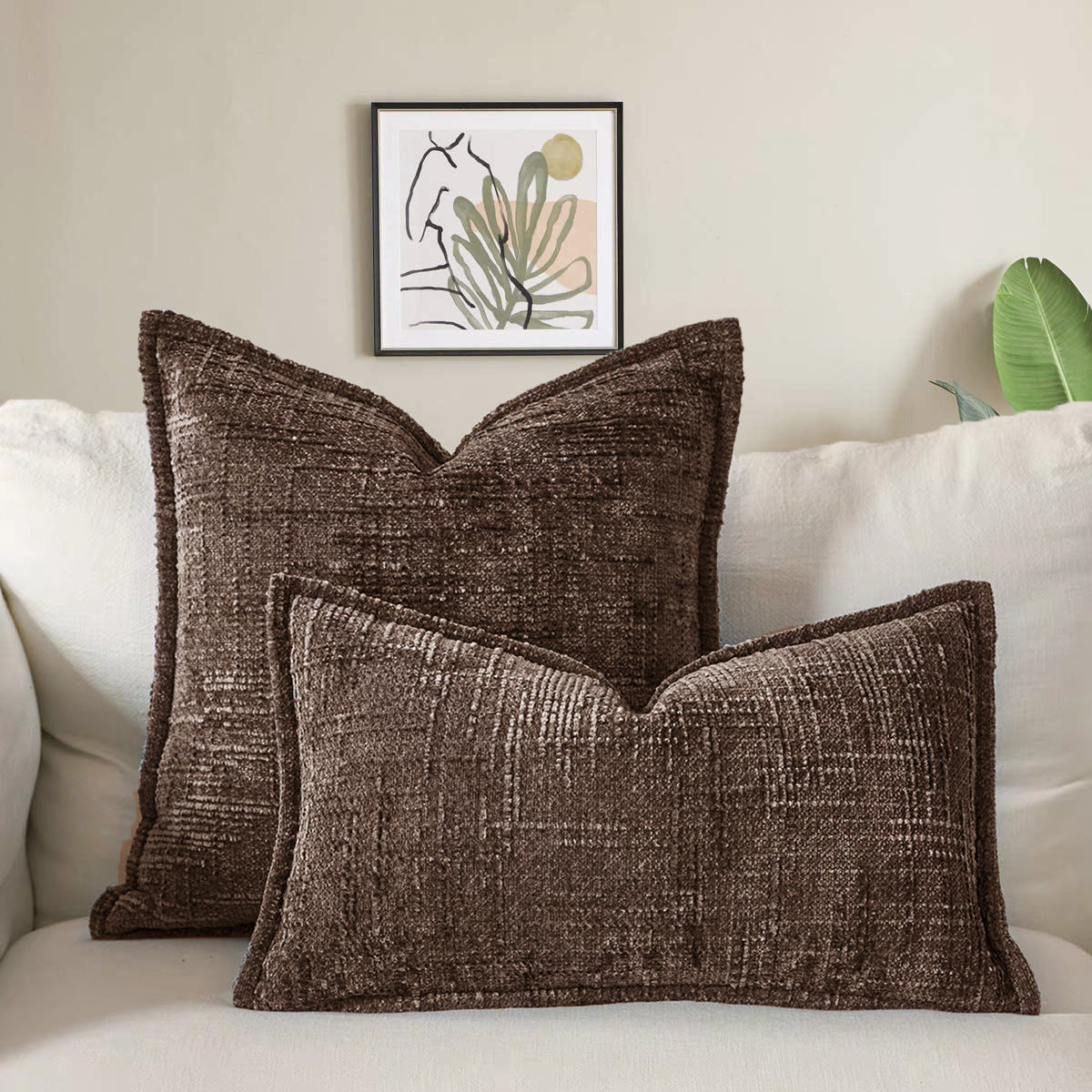 Coffee - Chenille Crosshatch Textured Pillow Covers Set of 2  - STripleB