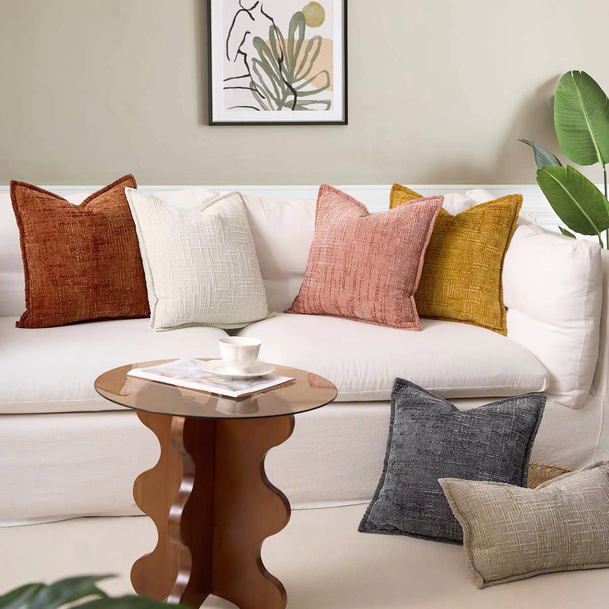 Coffee - Chenille Crosshatch Textured Pillow Covers Set of 2  - STripleB