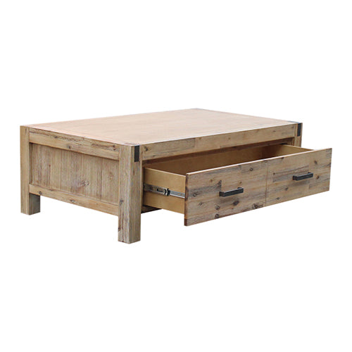 Coffee Table - Solid Acacia Wood & Veneer 1 Drawers Storage - Oak - STripleB