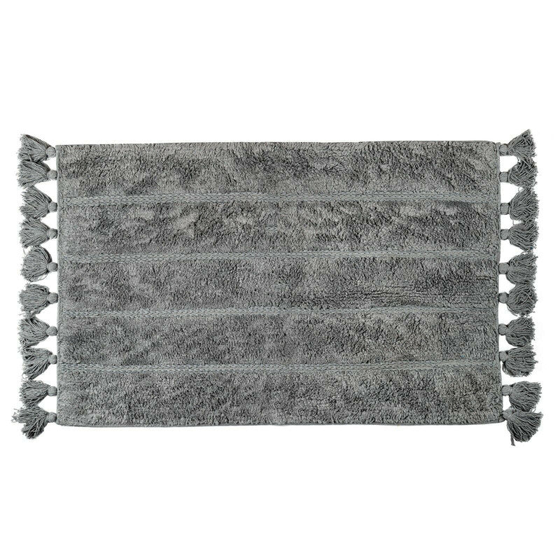 Cotton Fringe Tufted Non-Slip Bathmat - Charcoal Grey - STripleB