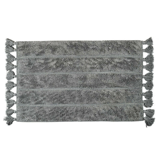 Cotton Fringe Tufted Non-Slip Bathmat - Charcoal Grey - STripleB