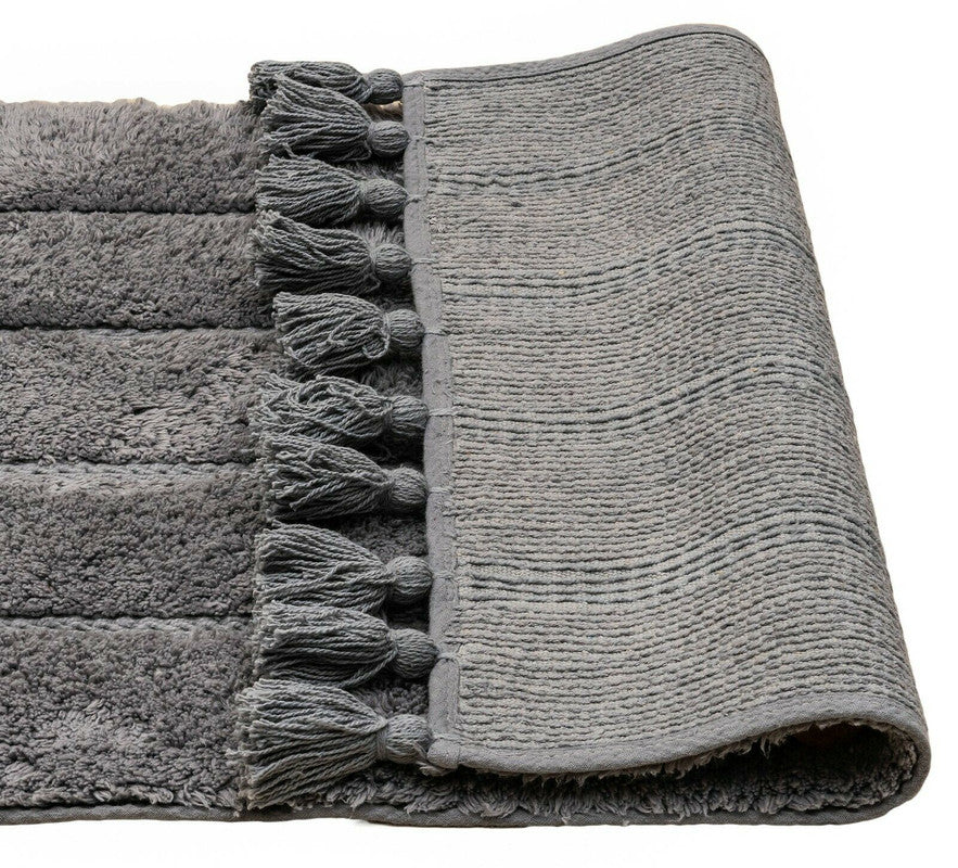 Cotton Fringe Tufted Non-Slip Bathmat - Charcoal Grey - STripleB