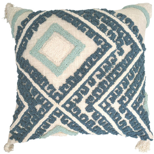 Cream cushion with navy blue tufted diamond design - 45x45 cm - STripleB