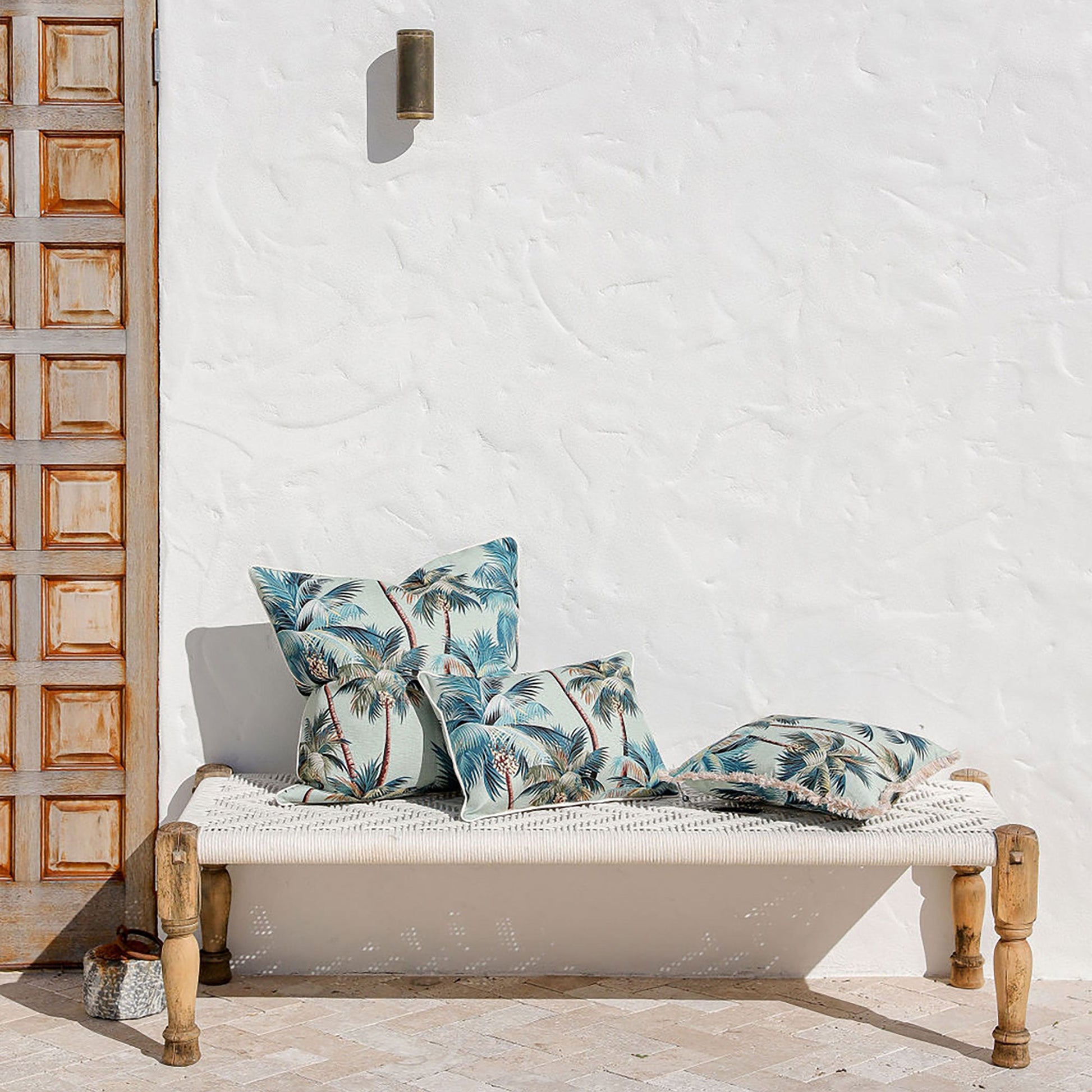 Cushion Cover-Coastal Fringe-Palm Trees Seafoam-45cm x 45cm - STripleB