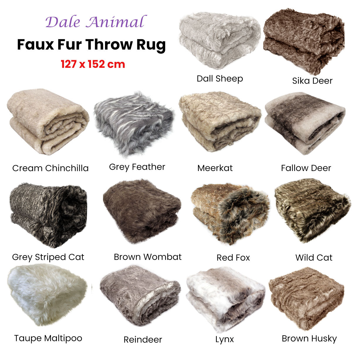 Dale Animal Faux Fur Throw Rug - 127 x 152 cm - Wild Cat - STripleB