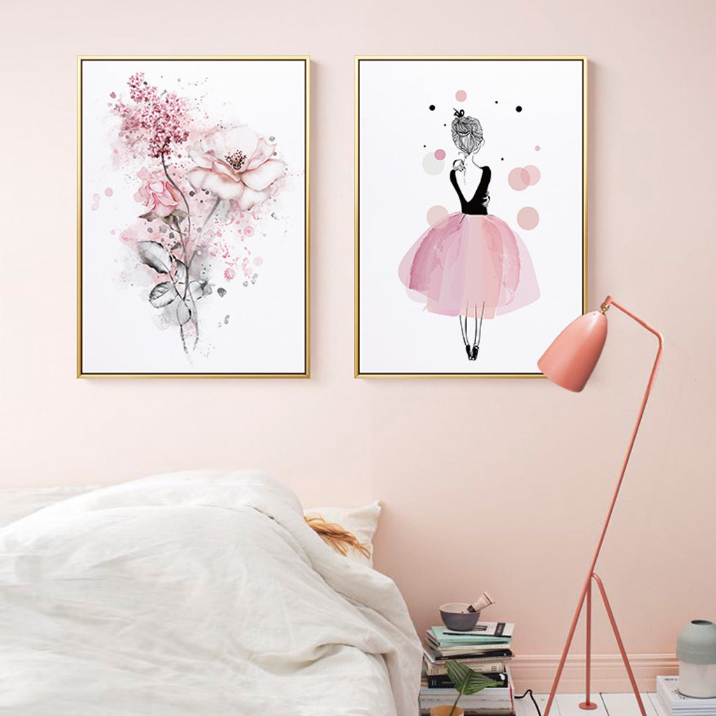 Dancing Ballerina in Paris 2 Sets Gold Frame Canvas - 70cmx100cm - STripleB
