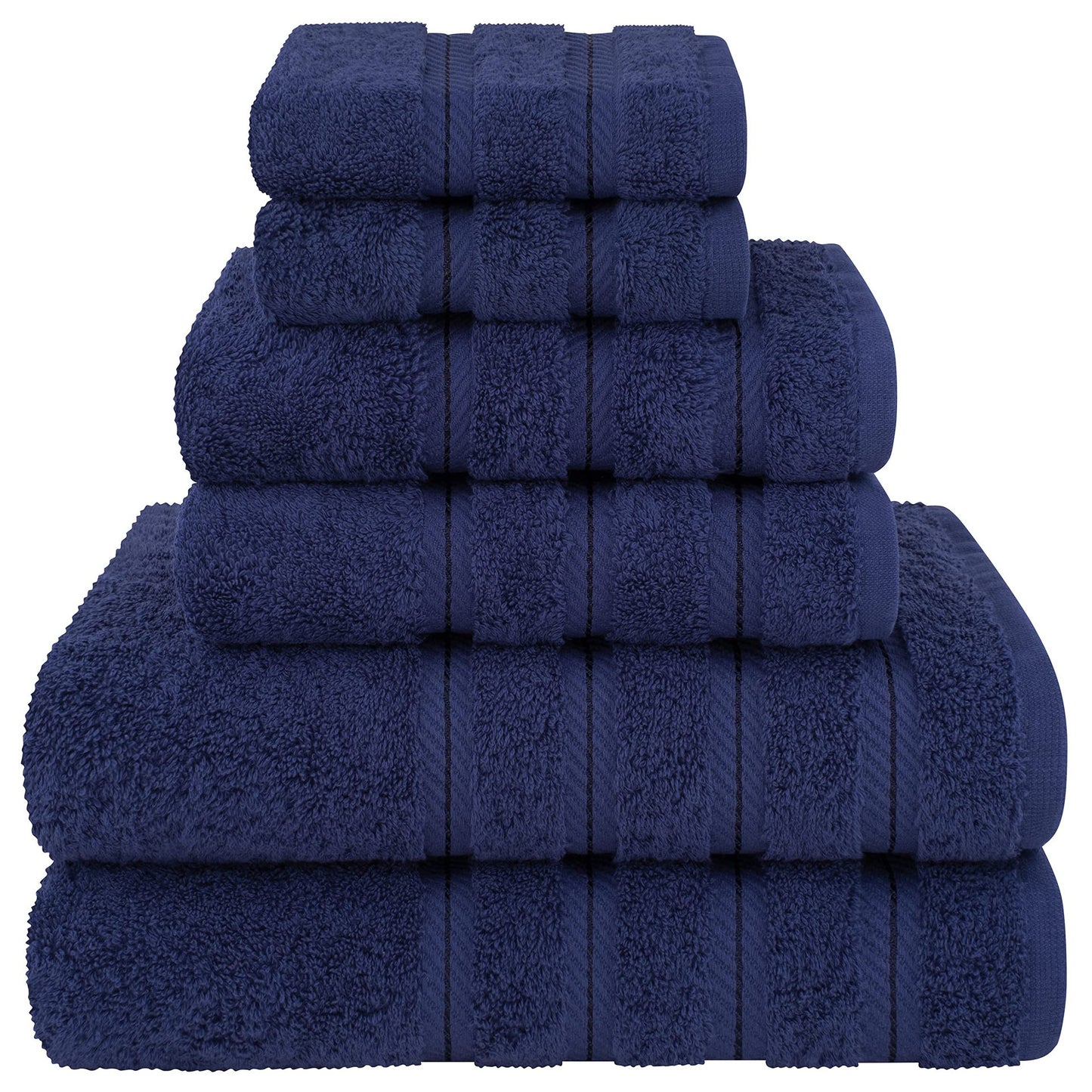 Dark Blue Luxury 6-Piece Combed Cotton Towel Bale Set - Ultra Soft & Absorbent Bath, Hand, Face Towels - STripleB 