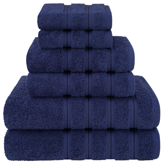 Dark Blue Luxury 6-Piece Combed Cotton Towel Bale Set - Ultra Soft & Absorbent Bath, Hand, Face Towels - STripleB 