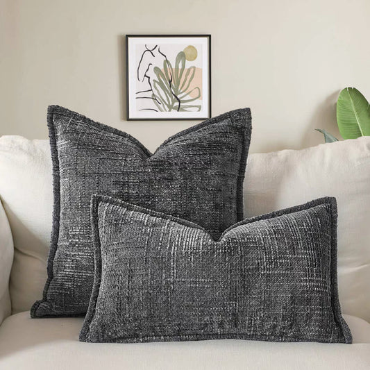 Dark Grey - Chenille Crosshatch Textured Pillow Covers Set of 2 - STripleB