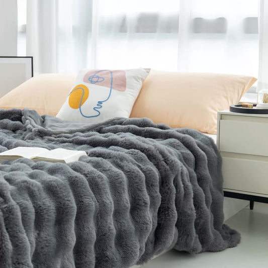 Dark Grey - Plush Toscana Rabbit Hair Throw Blanket - 100*160cm - STripleB