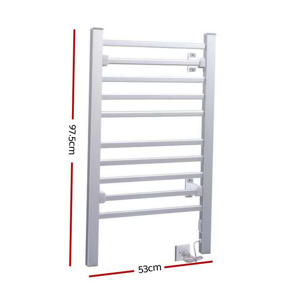 Devanti Electric Heated Towel Rail Rack 10 Bars Freestanding Clothes Dry Warmer - STripleB 