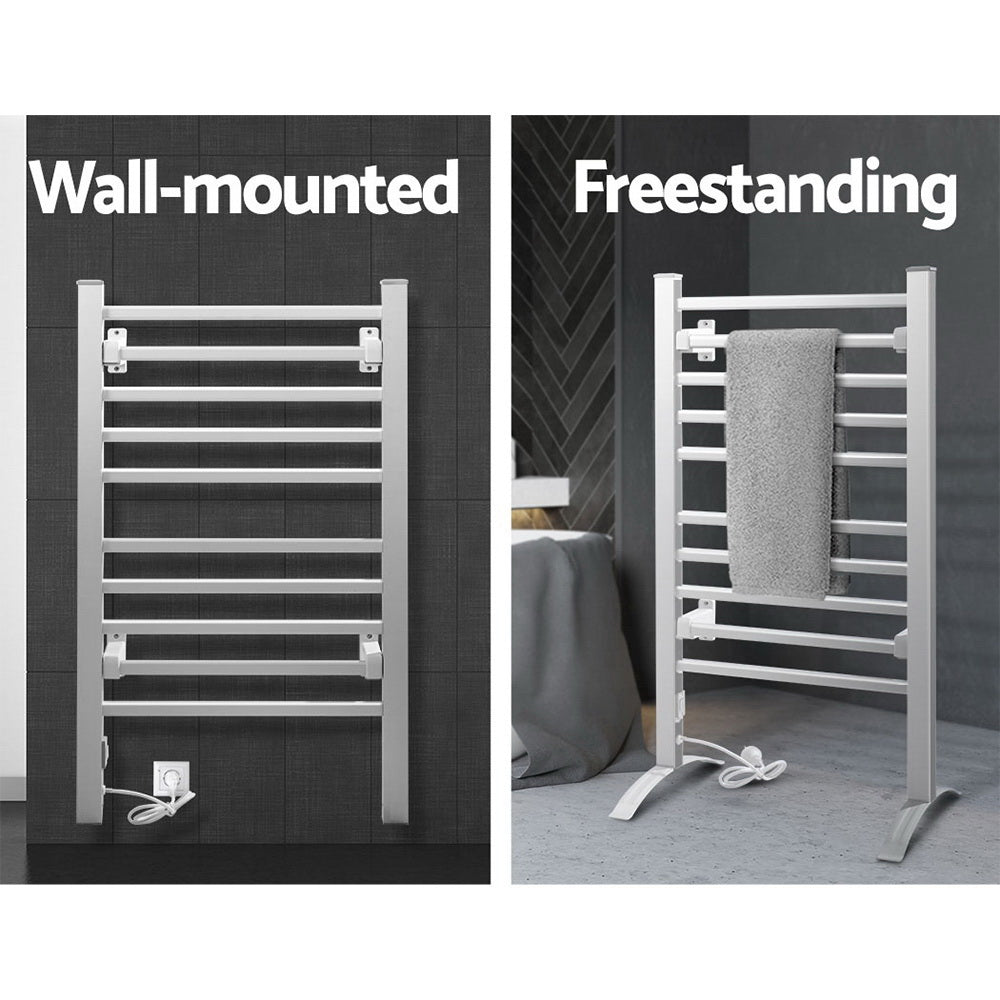 Devanti Electric Heated Towel Rail Rack 10 Bars Freestanding Clothes Dry Warmer - STripleB 