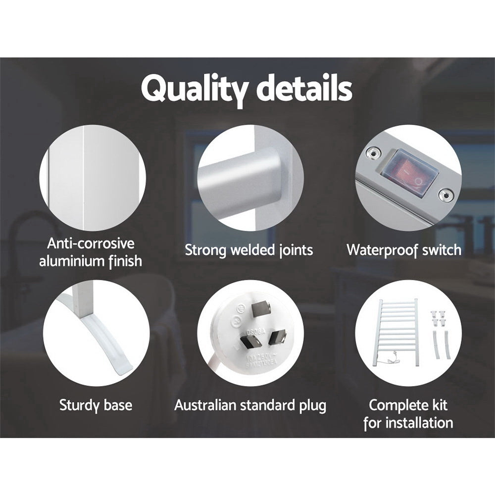 Devanti Electric Heated Towel Rail Rack 10 Bars Freestanding Clothes Dry Warmer - STripleB 